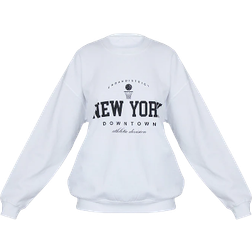 PrettyLittleThing New York Downtown Slogan Printed Sweatshirt - White