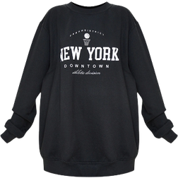 PrettyLittleThing New York Downtown Slogan Printed Sweatshirt - Black