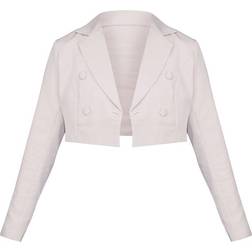PrettyLittleThing Cropped Double Button Blazer - Stone