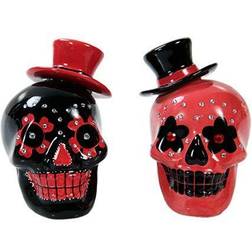 Pacific Giftware Day of Dead Sugar Black Skulls Salt Pepper Shakers Set Top Hat Spice Mill