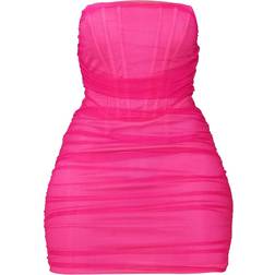 PrettyLittleThing Shape Mesh Corset Detail Ruched Bodycon Dress - Hot Pink