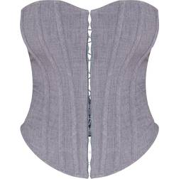 PrettyLittleThing Shape Lace Up Back Woven Corset - Grey