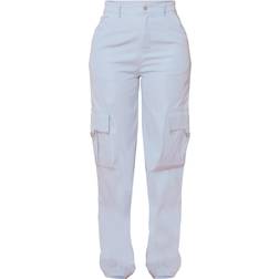 PrettyLittleThing Shape Buckle Detail Cargo Wide Leg Trousers - Baby Blue