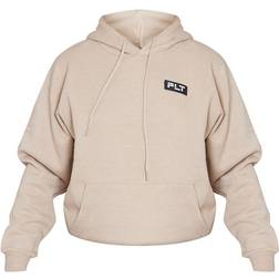 PrettyLittleThing Logo Badge Detail Oversized Hoodie - Sand