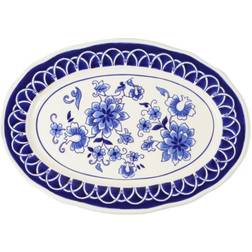 Euro Ceramica Blue Garden 18" Serving Dish