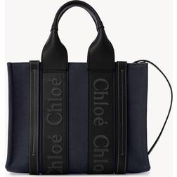 Chloé Woody Kleine Tote Aus Canvas Mit Stickereien Und Lederbesätzen Blau