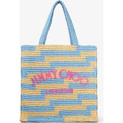 Jimmy Choo Medium Beach Tote Natural/Smokey Blue/Fuchsia