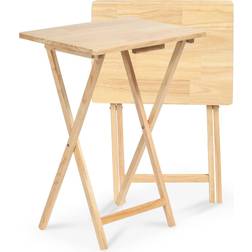 PJ Wood Snack Tray Compact Construction, Natural Finish, 2 Nesting Table