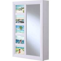 Proman Products Venice Wall Mount Jewelry Armoire, Jewelry Cabinet, Jewelry Storage with Photo Frame, Mirror, Drawers White