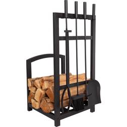 Hastings Home Fireplace Tool Set & Log Rack Matte Black Mission Style Firewood