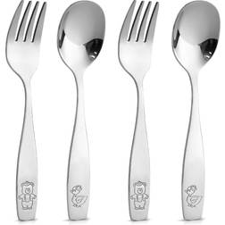 Zulay Kitchen Flatware Set Stainless Steel Spoons & Forks for Children 4 Piece Set