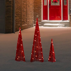 Northlight Set of 3 Lighted Red Glitter Cone Christmas Lamp