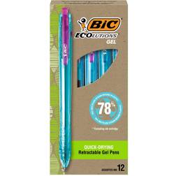 Bic ECOlutions Retractable Gel Pens, Medium Point, Assorted Inks, 12/Pack RGLE11-AST Blue