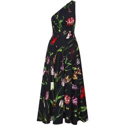 Oscar de la Renta One Shoulder Tulip Mania Maxi Dress - Navy Multi