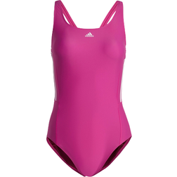 Adidas Women's Mid 3-Stripes Swimsuit - Lucid Fuchsia / White