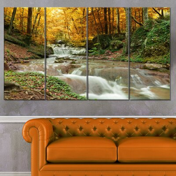 Design Art Forest Waterfall with Yellow Trees - Landscape Wall Decor
