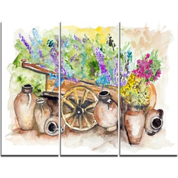 Design Art Lavender Flowers - 3 Piece Painting Print on Wrapped Wall Decor