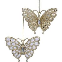 Kurt Adler 3 Piece Platinum Glitter Butterfly Hanging Figurine Christmas Tree Ornament