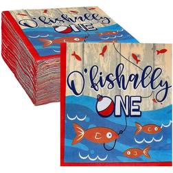 O'fishally one paper napkins for kids 1st birthday party 6.5 in, 100 pack