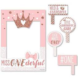 1st Birthday Little Miss Onederful Selfie Photo Booth Picture Frame & Props Pink Pink