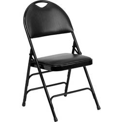 Flash Furniture HERCULES Series Ultra-Premium Triple Braced Black Vinyl Metal Folding Chair with Easy-Carry Handle