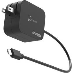 j5create 67W GaN PD USB-C Mini Charger With 4.5mm DC Converter, Black, JUP1565