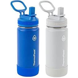 Thermoflask 16oz/474ml stainlesssteel water bottles straw lid 2pc blue gray