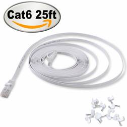 Jadaol Cat 6 Ethernet Cable 25 ft, Outdoor&Indoor 10Gbps Support Cat7 Network, Cat6 Speed Computer Wire with Clips