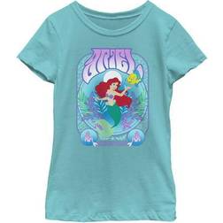 Disney Girl The Little Mermaid Ariel Flounder Poster Graphic Tee Tahiti Blue