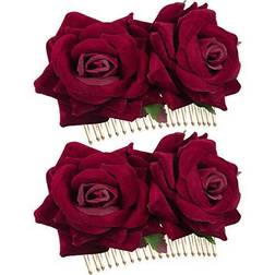Bememo 2 Pack Rose Flower Hair Clip Women Rose Flower Hair Wedding Hair Clip Flamenco