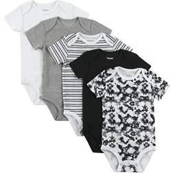 Hanes Flexy Baby Knit Short Sleeve Bodysuits 5-pack - White/Grey/Black