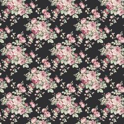Norwall Grand Floral Wallpaper in Black, Ebony, Plum & Pinks Black