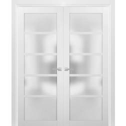 Sartodoors 48 in. x 80 in. Single Panel White Finished Pine Wood Sliding Door with Hardware