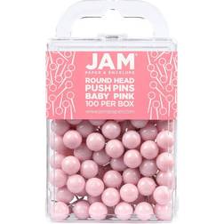 Jam Paper Round Head Push Pins, Baby Pink 100/Pack 346RTBAPI Pink