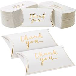 Sparkle and Bash 100 pack pillow boxes for gifts gold foil thank you wedding birthday party 5x3”