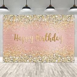 Happy birthday backdrop diamonds shining bokeh pink and gold dot glitter spar