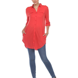 White Mark Women's Button Up Tunic Top - Red