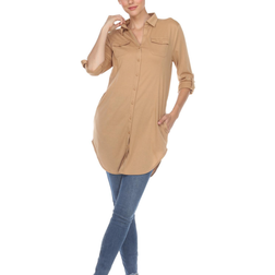 White Mark Women's Button Up Tunic Top - Camel