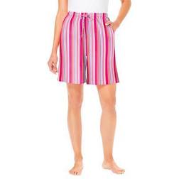 Dreams & Co Women's Print Pajama Shorts Plus Size - Sweet Coral Stripe