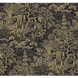 York Wallcoverings af6577 chinoiserie wallpaper black, gold