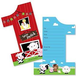 1st birthday farm animals shaped fill-in invitations with envelopes 12 ct