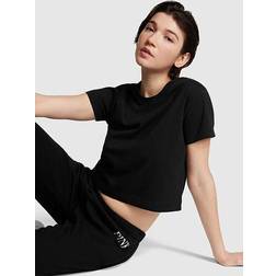 PINK Cotton Cropped Short Sleeve T-Shirt, Black, Women's Tops