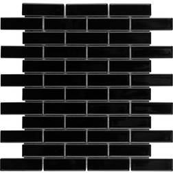 Merola Tile Metro Brick Subway Glossy Black Porcelain Mosaic Tile