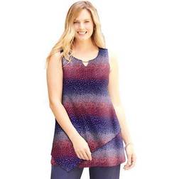 Catherines Plus Women's Monterey Mesh Tank in Red White Blue Dot Size 0XWP