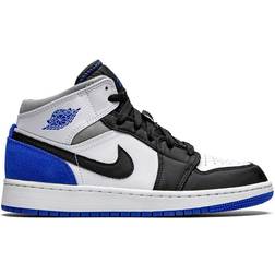 Nike Air Jordan 1 Mid GS - White/Black-Light Smoke Grey/Varsity Royal