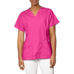 WonderWink Wonderflex Verity Womens V Neck Tag Free Short Sleeve Scrub Top - Hot Pink