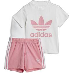 Adidas Infant Trefoil Shorts Tee Set - White/Bliss Pink (HK7480)