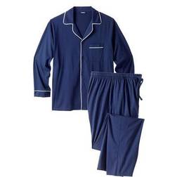 KingSize Long Sleeve Pajama Set - Navy White Piping