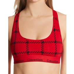 Calvin Klein Modern Cotton Plaid Unlined Bralette - Windowpane Rustic Red