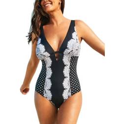 Swimsuits For All Deep V-Neck One Piece Swimsuit - Rose Gold Foil Print